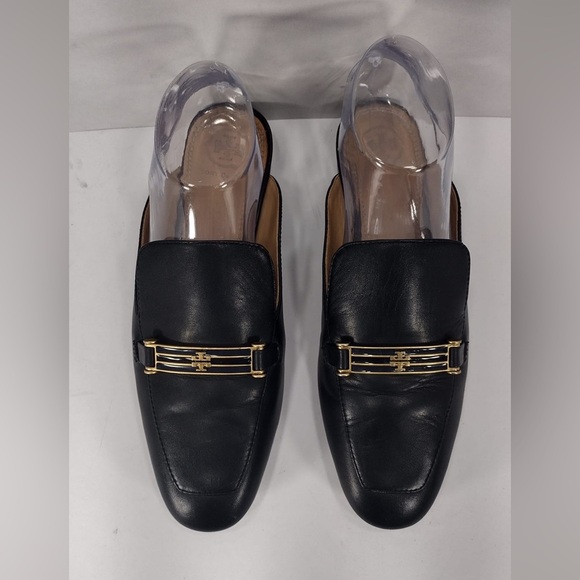 Tori Black Leather Loafers with Gold Accent size 8 pre owned Exellent condition - Picture 1 of 7